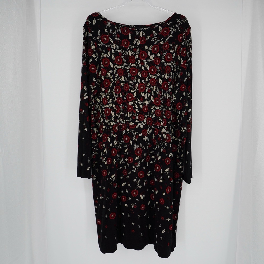 J Jill Wearever Collection Womens Black Red Floral Dress Long Sleeve XL Tall EUC